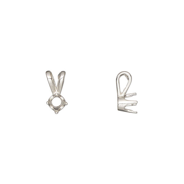 Pendant, Sure-Set™, sterling silver, 4mm pre-notched 4-prong round setting. Sold individually. image number 0