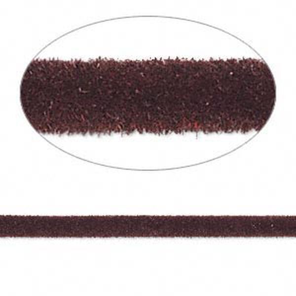 Cord, velveteen and rubber, brown, 3mm round with 1-1.5mm hole. Sold per pkg of 5 feet. image number 0