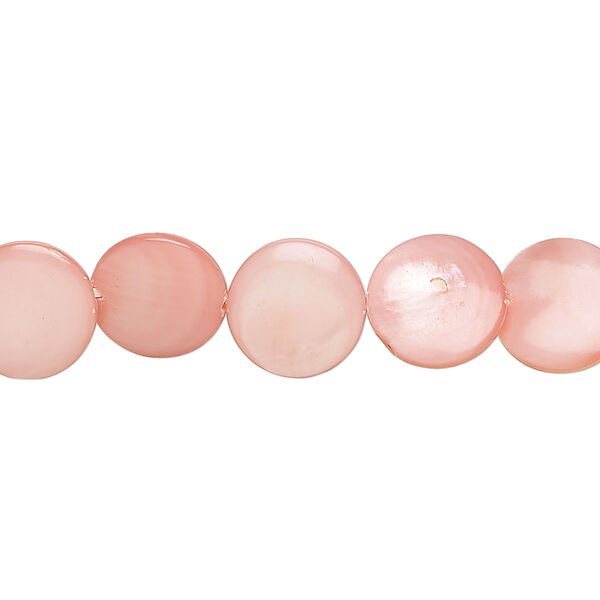 Mother-of-pearl shell 1pkg1, puffed flat round bead 15 inch dark salmon 9-11mm image number 0