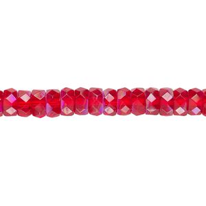 Bead 1pkg1, Czech fire-polished glass, light red AB, 6x3mm faceted rondelle. 15-1/2 to 16 -inch strand.