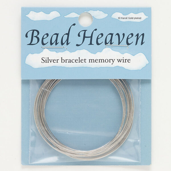 Memory wire, silver-finished steel, 1-3/4" bracelet, 0.6-0.75mm thick. Sold per 15-loop pkg. image number 0