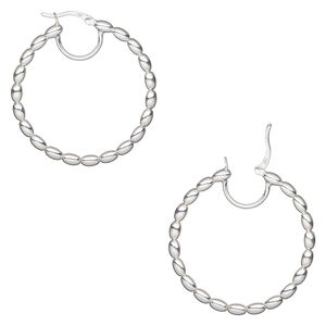 Hoop, sterling silver, 40mm beaded round with closed loop, 19 gauge. Sold per pair.