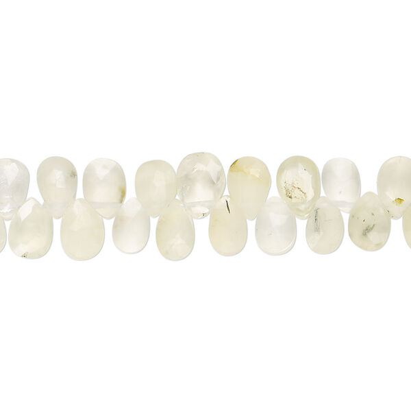 Bead, prehnite (natural), matte, 6x4mm-8x5mm hand-cut top-drilled faceted puffed teardrop with 0.4-1.4mm hole, C- grade, Mohs hardness 6 to 6-1/2. Sold per 7-1/2 inch strand. image number 0