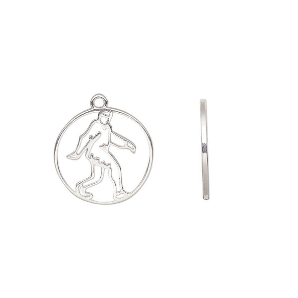 Charm Amoracast® 1pkg1 sterling silver, 15mm 2-sided open Bigfoot / Sasquatch round image number 0