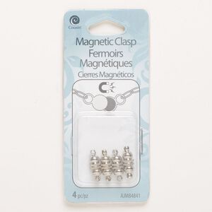 Clasp magnetic barrel 1pkg4, 11x6mm double cone, silver-finished brass 1-strand