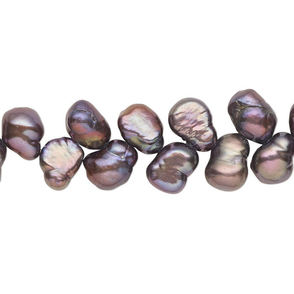 Pearl, cultured freshwater (dyed), dark peacock, 8x5mm-10x7mm herringbone-drilled flat-sided rice with 0.4-0.6mm hole, C- grade, Mohs hardness 2-1/2 to 4. Sold per 15-inch strand. image number 0
