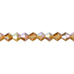 Bead 1pk transparent gold AB, Celestial Crystal® 6mm bicone 15.5-16 inch