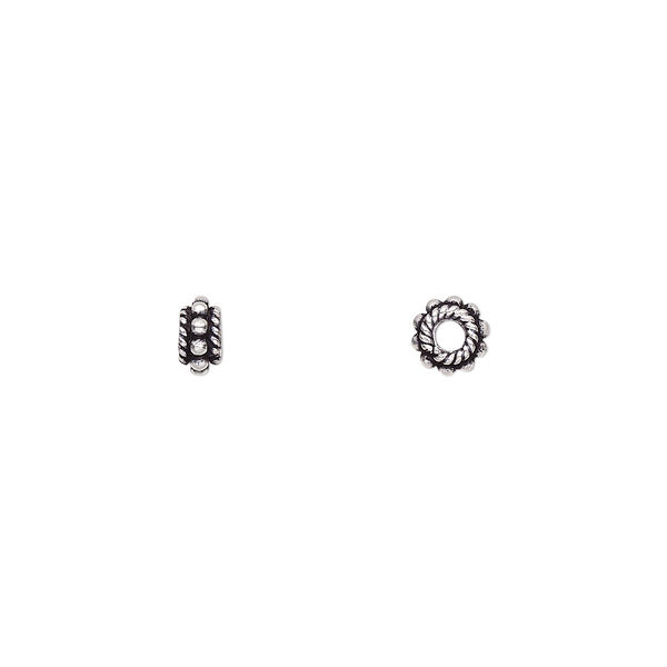 Bead, antiqued sterling silver, 6x3mm beaded rondelle. Sold per pkg of 15. image number 0