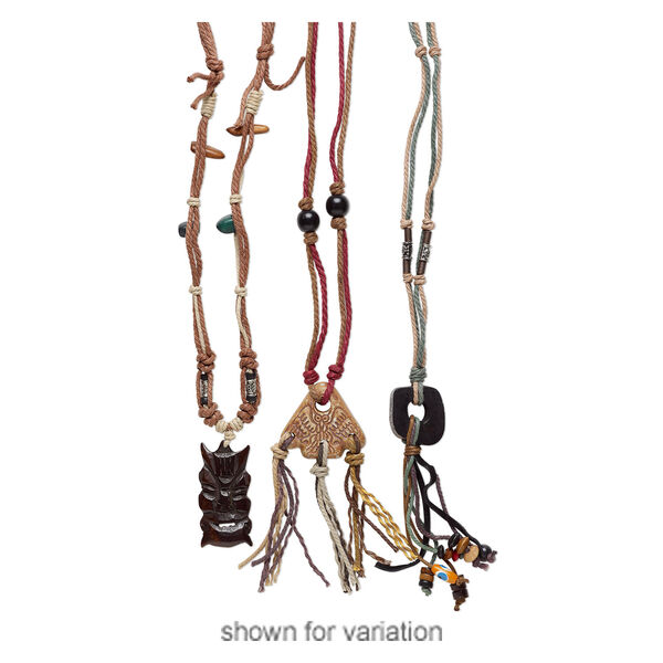 Necklace mix, ceramic / wood / bone (dyed) / cotton cord, multicolored, 28x28mm-50x38mm multi-shape, 18 inches.  Sold per pkg of 3. image number 1