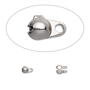 Bead tip, stainless steel, pkg/20, 4x2.5mm side clamp-on with double closed loop, fits 1.2-1.5mm ball chain
