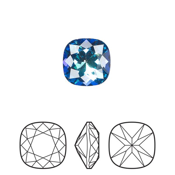 Fancy stone 1pk crystal Bermuda blue foil back, Preciosa MAXIMA Czech crystal rhinestone 12mm cushion square image number 0