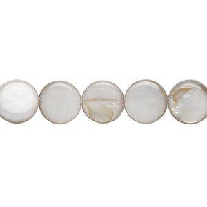 Mother-of-pearl shell 1pkg1, puffed flat round bead 15 inch soft silver 9-10mm