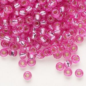 Seed bead, Miyuki, glass, pkg/25g, #6 rocaille, Duracoat® opaque silver-lined pink parfait (RR-4267).