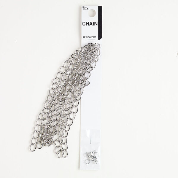Chain finding assortment brass steel 7pk 8mm curb 10x6mm lobster claw clasp 6mm jump ring, silver finish image number 0