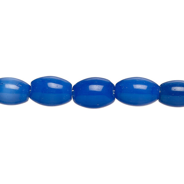 Bead, fiber optic glass, pkg/14 inch, opaque cobalt blue, 10x6mm center-drilled oval. image number 0