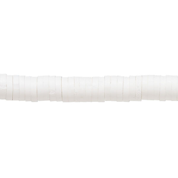 Bead, polymer clay, opaque white, 6x1-1/2mm heishi. Sold per pkg of (2) 16-inch strands. image number 0
