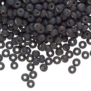 Seed bead, glass, pkg/50g, #6 round, opaque silver-lined matte rootbeer.
