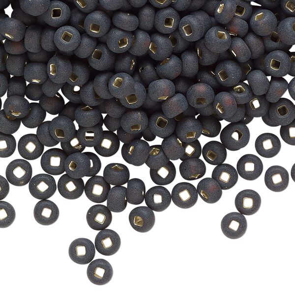 Seed bead, glass, pkg/50g, #6 round, opaque silver-lined matte rootbeer. image number 0