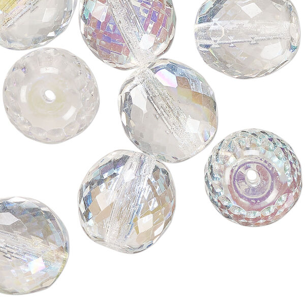 Czech fire-polished glass 1pkg30, faceted round bead translucent clear AB 14mm image number 0