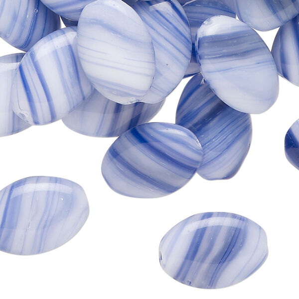 Bead, Czech pressed glass, translucent purple and white with swirl design, 16x12mm puffed oval. Sold per 2-ounce pkg, approximately 45 beads. image number 0