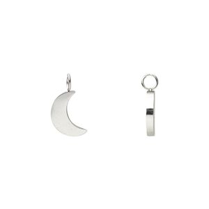 Charm, stainless steel, 8.5x5.5mm double-sided moon. Sold per pkg of 2.