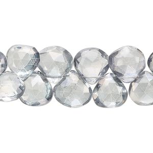 Quartz crystal 1pkg1, hand-cut top-drilled faceted puffed teardrop bead 7 inch 9-12mm