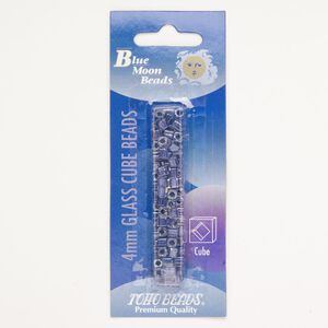 Seed bead mix glass 1pk 4mm cube, purple color-lined blue 13 gram