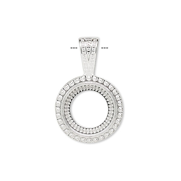 Pendant, silver-plated "pewter" (zinc-based alloy), 25.5x16.5mm round with rope design and 12mm round setting. Sold per pkg of 4. image number 0
