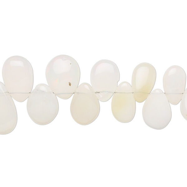 Bead, Ethiopian white opal (natural), 6x5mm-13x10mm graduated hand-cut top-drilled puffed teardrop, B- grade, Mohs hardness 5 to 6-1/2. Sold per 8-inch strand. image number 0