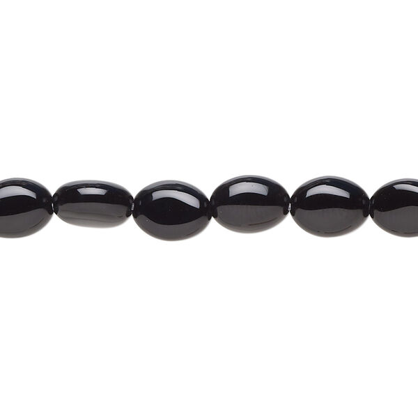 Bead, black onyx (dyed), 8x6mm flat oval, B grade, Mohs hardness 6-1/2 to 7. Sold per 15-1/2" to 16" strand. image number 0