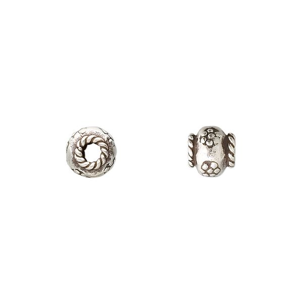 Bead, Hill Tribes, sterling silver, 7x6mm flower rondelle. Sold per pkg of 6. image number 0