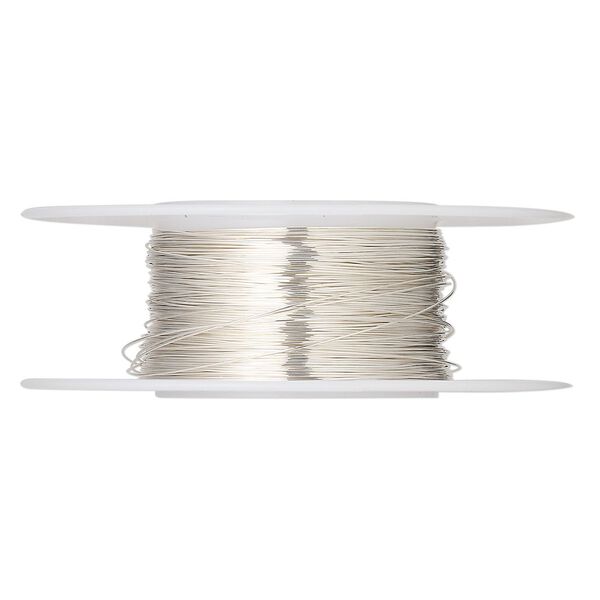 Wire, sterling silver, half-hard, round, 30 gauge. Sold per 1/4 ounce spool, approximately 45 feet. image number 0