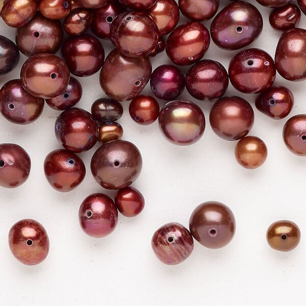 Freshwater pearl mix 1pkg1, semi-round, 2 ounce multi-red 3mm-14x12mm cultured image number 0