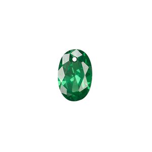 Drop, cubic zirconia, emerald green, 15x10mm hand-faceted oval, Mohs hardness 8-1/2. Sold per pkg of 2.