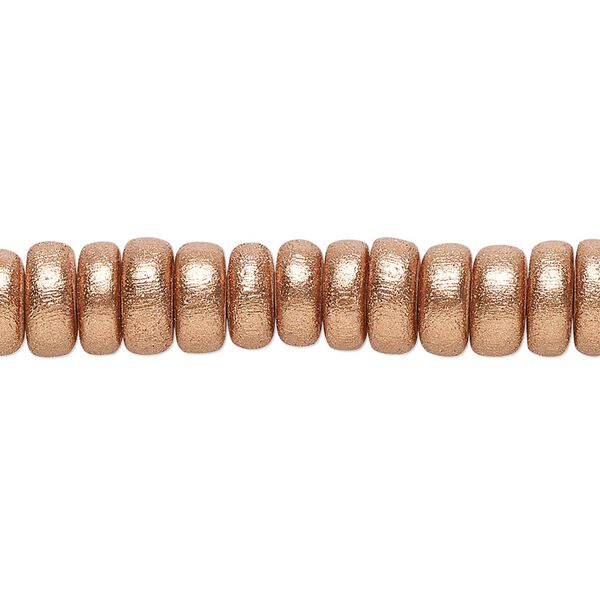 Bead, painted Taiwanese cheesewood (coated), metallic copper, 8x4mm rondelle. Sold per pkg of (2) 15" to 16" strands. image number 0