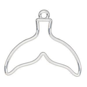 Component, resin frame, silver-finished "pewter" (zinc-based alloy), 39x29mm open whale tail. Sold per pkg of 2.