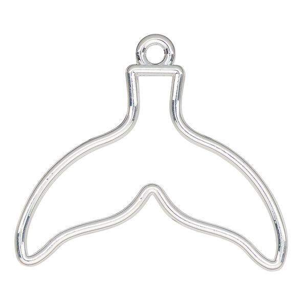 Component, resin frame, silver-finished "pewter" (zinc-based alloy), 39x29mm open whale tail. Sold per pkg of 2. image number 0
