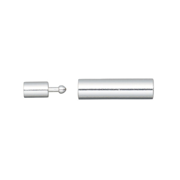 Clasp, pop-style, silver-plated brass, 18x5mm glue-in round tube with 3mm inside diameter. Sold per pkg of 4. image number 0