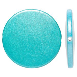 Bead, acrylic, pearlized turquoise blue, 41mm flat round. Sold per pkg of 14.