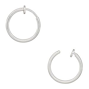 Earring hoop 1pkg2 silver-plated, 17x1.5mm round / pierced-look spring closure, brass 1 pair