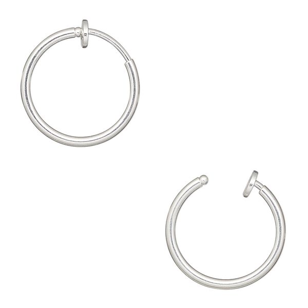Earring hoop 1pkg2 silver-plated, 17x1.5mm round / pierced-look spring closure, brass 1 pair image number 0