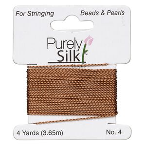 Thread, Purely Silk™, brown, medium-heavy, size #4, 24-pound test. Sold per 4-yard card.