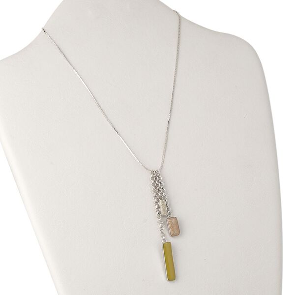 Necklace, imitation rhodium-plated brass and enamel, olive green and brown, 13x5mm-29x17mm rectangle, 16 inches with 3-inch extender chain and lobster claw clasp. Sold individually. image number 0