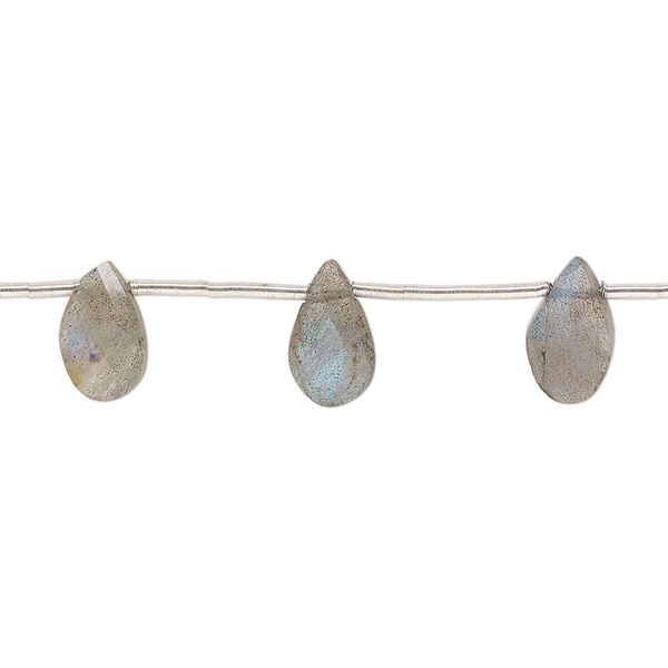 Labradorite 1pkg10, hand-cut top-drilled faceted puffed teardrop bead natural 8x6mm-13x8mm image number 0