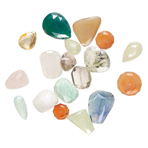Multi-gemstone 1pkg1, hand-cut top-drilled / center-drilled faceted mixed shape bead 2 oz mix 12x4mm-26x20mm image number 0
