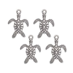Charm, antique silver-finished "pewter" (zinc-based alloy) , 20x17mm single-sided sea turtle. Sold per pkg of 4.