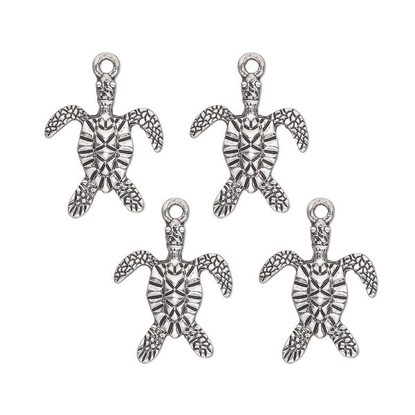 Charm, antique silver-finished "pewter" (zinc-based alloy) , 20x17mm single-sided sea turtle. Sold per pkg of 4. image number 0