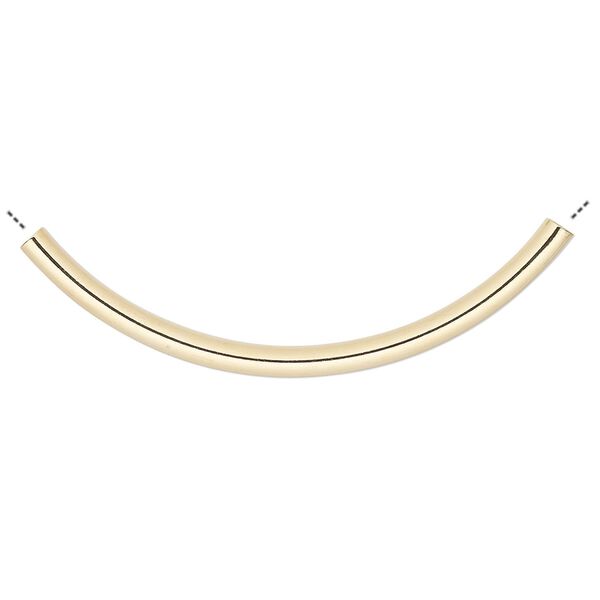 Bead, gold-plated brass, 50x3mm curved tube. Sold per pkg of 100. image number 0