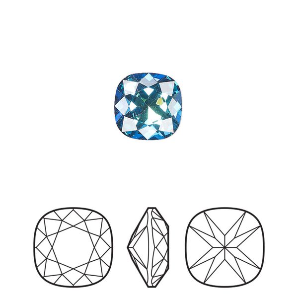 Fancy stone 2pk crystal Bermuda blue foil back, Preciosa MAXIMA Czech crystal rhinestone 10mm cushion square image number 0