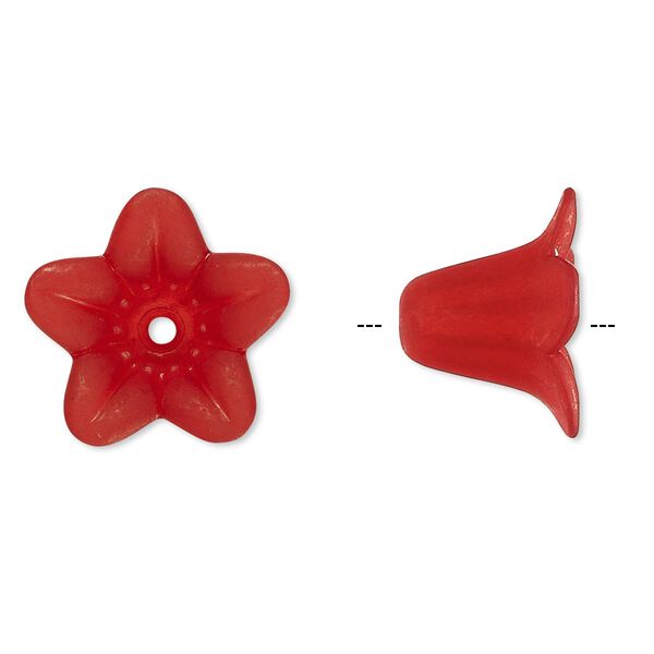 Component, acrylic, translucent frosted red, 17x12mm flower. Sold per pkg of 100. image number 0